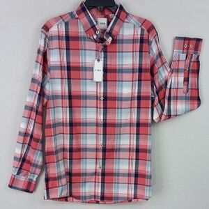 ROWM Red / White Plaid Men's Long Sleeve Button Up Classic Shirt sz M